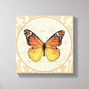 Impressão Em Tela Borboleta Laranja Vintage