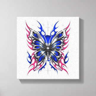 Impressão Em Tela Borboleta Metálica Azul Chamas Rosa Asas – Gótico