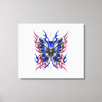 Impressão Em Tela Borboleta Metálica Azul Chamas Rosa Asas – Gótico