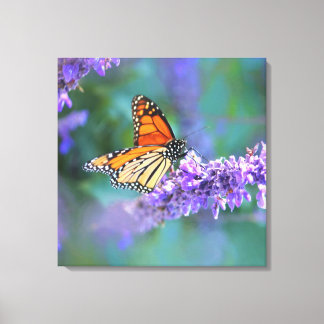 Impressão Em Tela Borboleta Monarca na Flor Lilás Roxo
