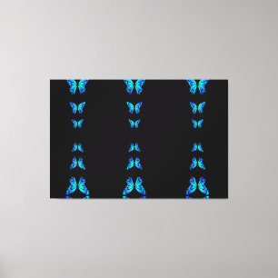 Impressão Em Tela Borboletas Azuis Lindas Cor Meia-Noite Preta
