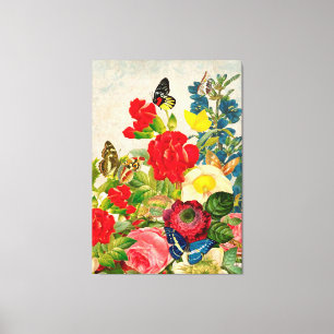 Impressão Em Tela Borboletas e flores do vintage