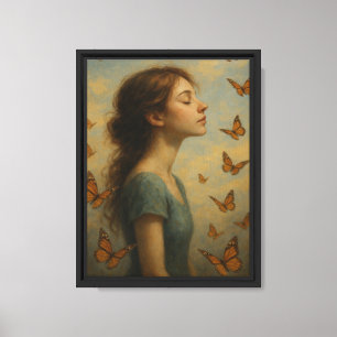Impressão Em Tela Borboletas e pintura de sonho feminino