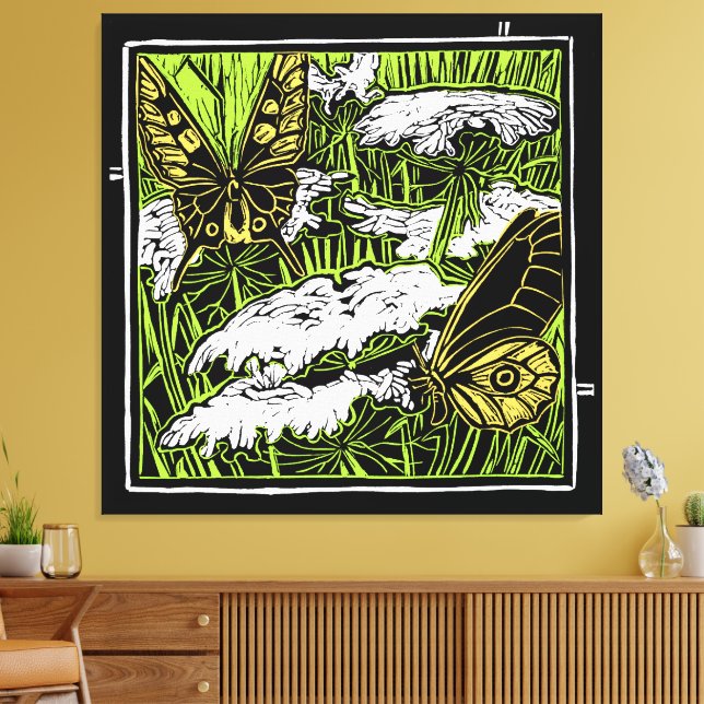 Impressão Em Tela Borboletas e renda da Rainha Anne (Insitu(Sala de estar))