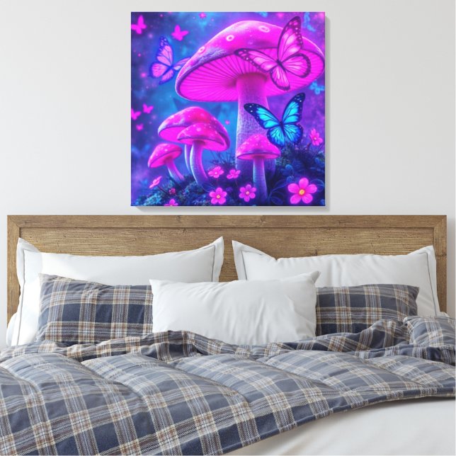 Impressão Em Tela Borboletas, flores e cogumelos- (Insitu(Quarto))