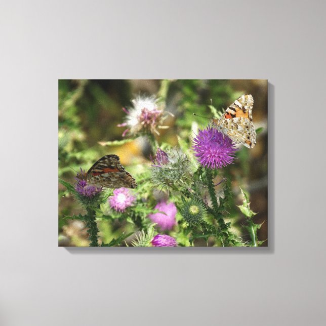 Impressão Em Tela Borboletas na Flores Solteiro (Frente)