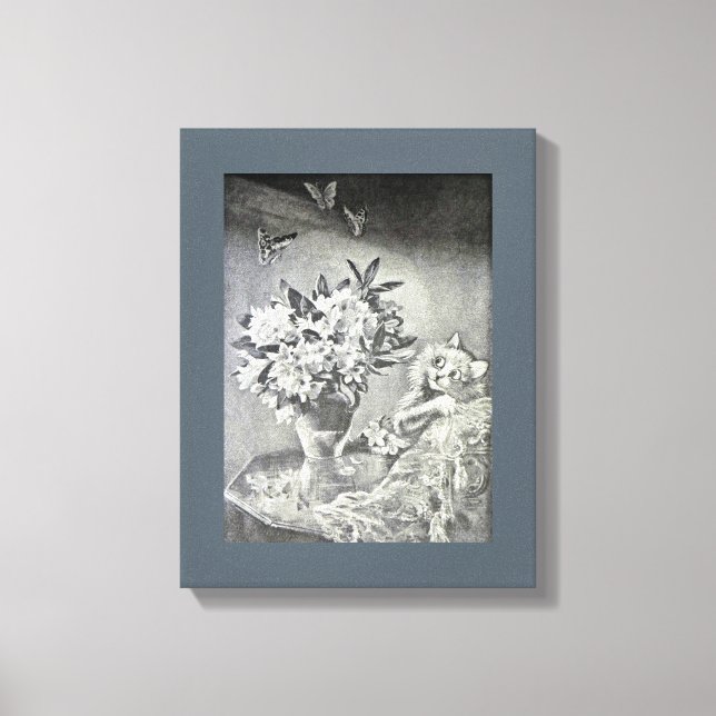 Impressão Em Tela Borboletas, vaso Flor, Cat, Louis Wain (Frente)