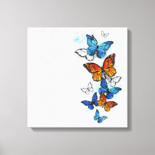 Impressão Em Tela Borboletas voadoras Morpho e Monarca