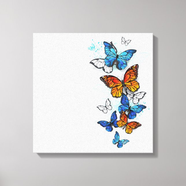 Impressão Em Tela Borboletas voadoras Morpho e Monarca (Frente)
