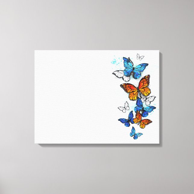 Impressão Em Tela Borboletas voadoras Morpho e Monarca (Frente)