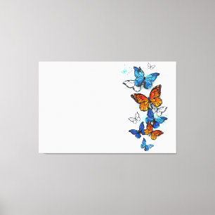 Impressão Em Tela Borboletas voadoras Morpho e Monarca