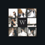 Impressão Em Tela Borda Preta de Colagem de Fotos Monograma<br><div class="desc">Pegue este design monograma com 8 das suas fotos favoritas. Tem um lugar para você adicionar sua inicial. Esta é a excelente de fotos de casamento,  fotos de bebês e fotos de família.</div>