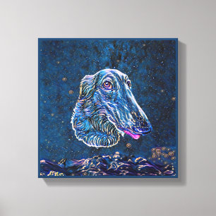 Impressão Em Tela Borzoi Blue Starry Night Painting