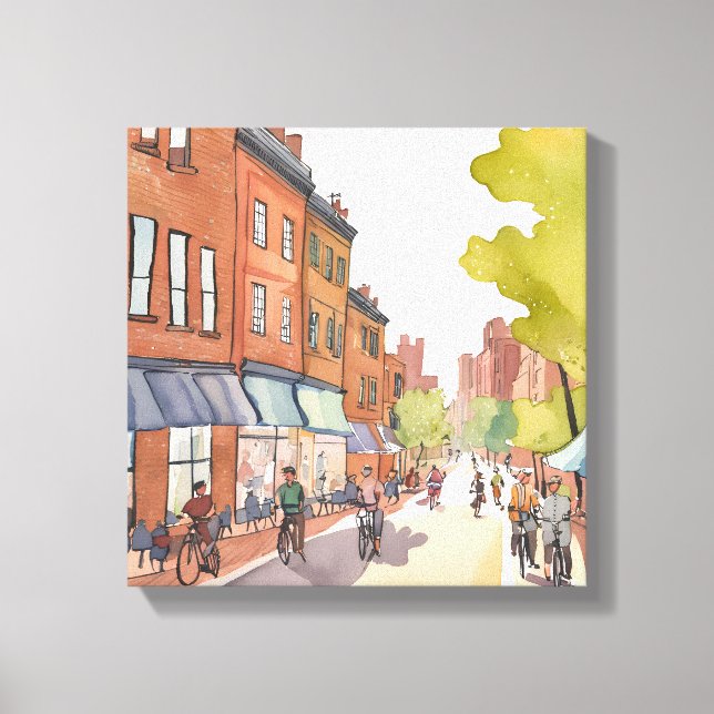 Impressão Em Tela Boston Bike Ride | Mães de Aquarela do North End (Frente)