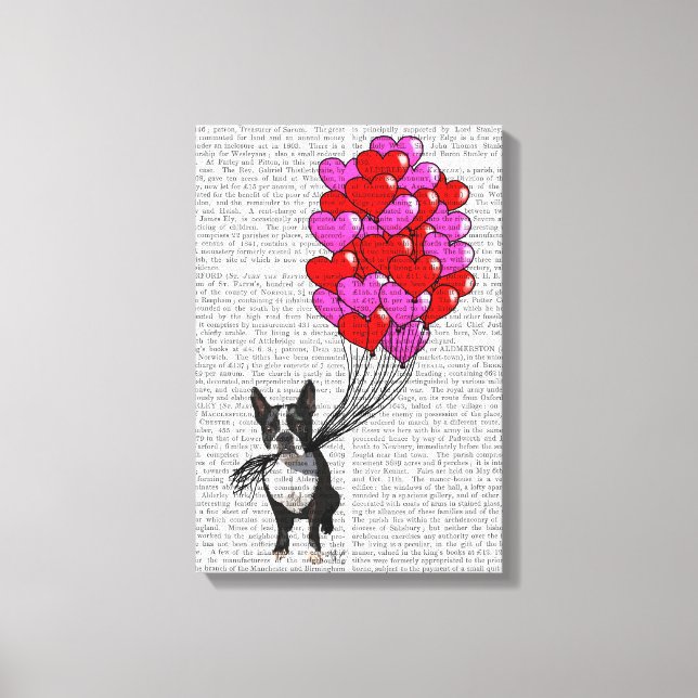 Impressão Em Tela Boston Terrier E Balões (Frente)