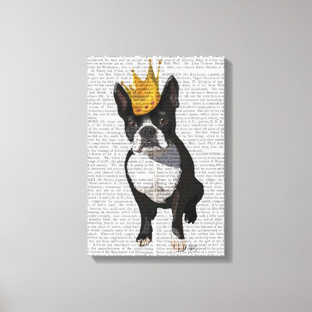 Impressão Em Tela Boston Terrier E Crown (Frente)