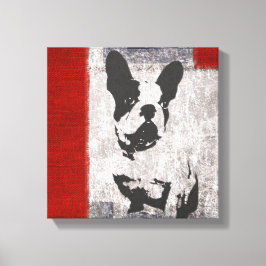 Impressão Em Tela Boston Terrier em preto e branco com limite vermel