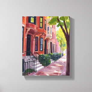 Impressão Em Tela Boston Verão   Pintura de Brownstones de Massachus