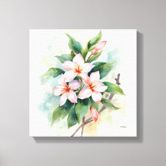  Impressão em Tela Botânica Floral Rosa em Aquarel