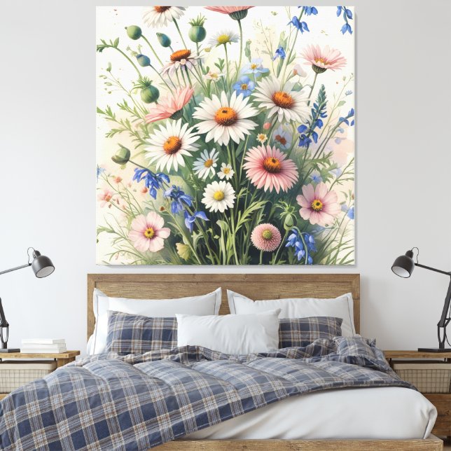 Impressão Em Tela Botanical Wildflower Watercolor Poster – Motivatio (Insitu(Quarto))
