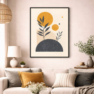 Impressão Em Tela Botânico Abstrato Sol Geométrico Minimal Amarelo