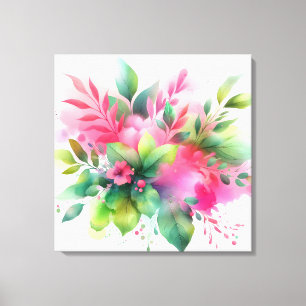 Impressão Em Tela Botânico Floral Aquarela Rosa Verde