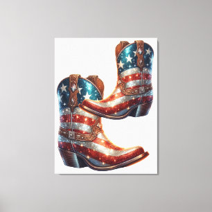 Impressão Em Tela Botas de Cowboy com Bandeira Americana Brilhante