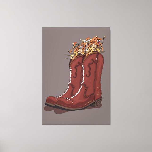 Impressão Em Tela Botas De Cowboy Com Flores Selvagens (Frente)