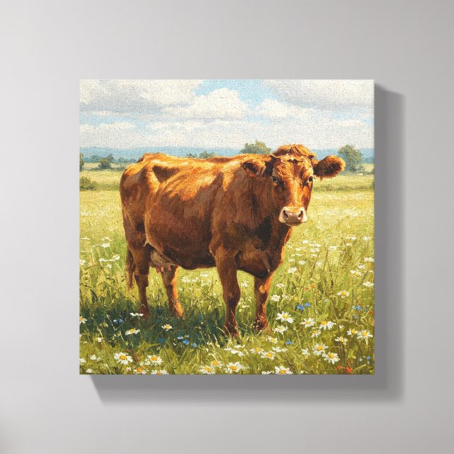 Impressão Em Tela Bovinos no Prado de Flores Selvagens (Frente)