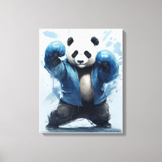 Impressão Em Tela Boxing Panda Está Pronto Para Arte Azul Panda