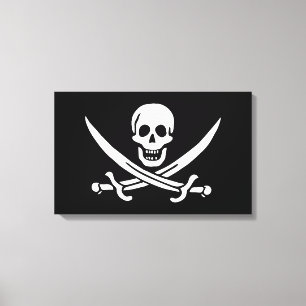 Impressão Em Tela Branca, Bandeira Pirata Calico Jack, Caveira e Cut