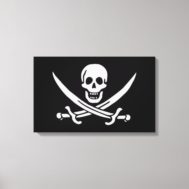 Impressão Em Tela Branca, Bandeira Pirata Calico Jack, Caveira e Cut (Frente)
