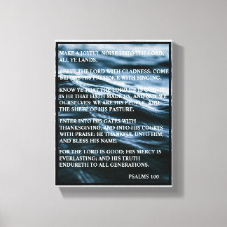IMPRESSÃO EM TELA BRANCO AZUL NEGRO FELIZ GRAÇAS AO PSALMS 100
