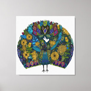 Impressão Em Tela branco de jardim de pavão