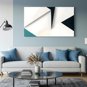 Impressão Em Tela Branco Moderno Azul Turquesa Abstrato Geométrico