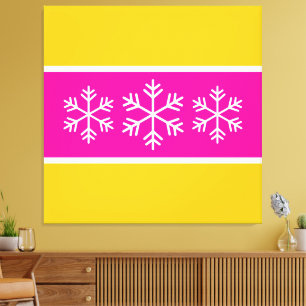 Impressão Em Tela Branco Rosa Amarelo Listras Flocos de Neve Nórdico