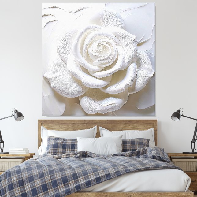 Impressão Em Tela Branco sobre Branco - Rosa Esculpida (Insitu(Quarto))