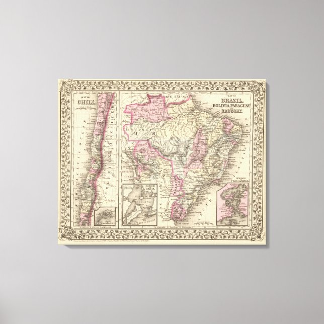 Impressão Em Tela Brasil, Bolívia, Paraguai, Uruguai (Frente)