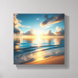 Impressão Em Tela Breathtaking Golden Sunset over Calm Blue Ocean 
