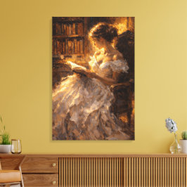 Impressão Em Tela Brilho da Biblioteca Dourada: Estilo Impasto Visua