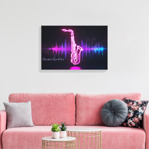Impressão Em Tela Brilho de Saxofone Neon – Arte de Parede de Música