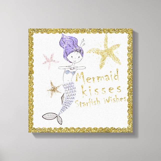 Impressão Em Tela Brilho Dourado Roxo Desejos de Sereia Beijos de Es (Frente)