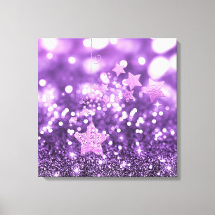 Impressão Em Tela Brilho roxo & estrelas do falso de Bokeh