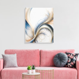 Impressão Em Tela Brisa Dourada Arte Fluida Azul e Dourado