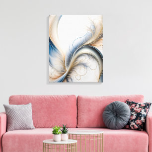Impressão Em Tela Brisa Dourada Arte Fluida Azul e Dourado