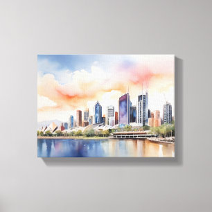 Impressão Em Tela Brisbane watercolor art