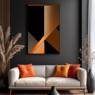 Impressão Em Tela Bronze Texturizado e Abstrato Geométrico Laranja