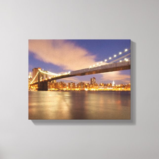 Impressão Em Tela Brooklyn Bridge e Manhattan à noite. (Frente)