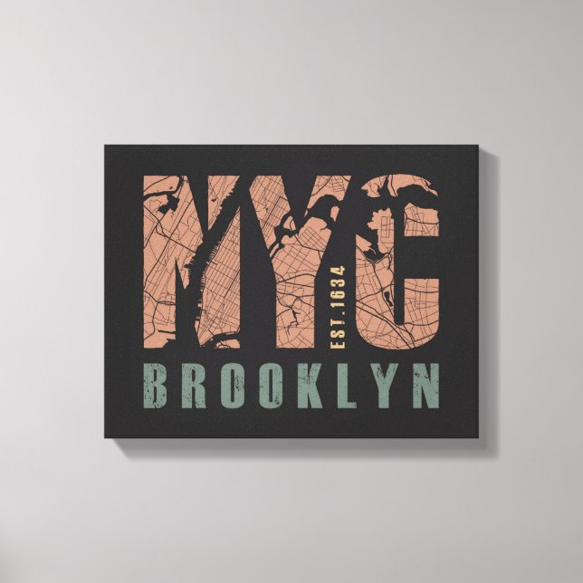 Impressão Em Tela Brooklyn, Nova Iorque | Mapa da cidade (Frente)