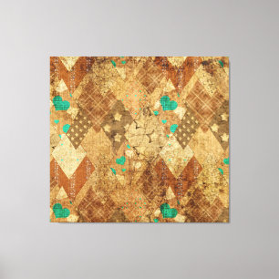 Impressão Em Tela Brown Grunge Quilt Stars Hearts